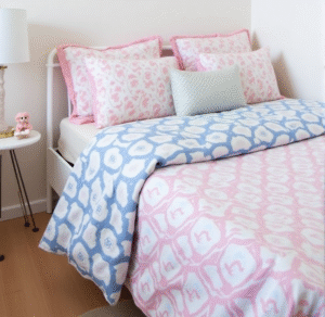Shared Boy-Girl Room: Matching Comforters in Blue and Pink for a Balanced Look